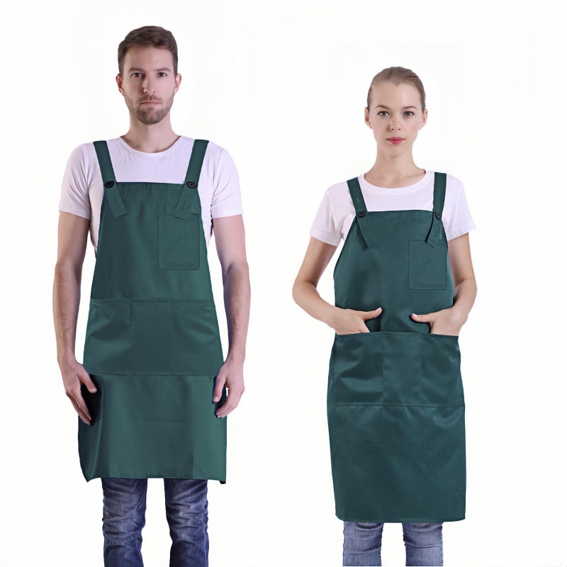 BIGHAS H Back Style Apron with Pocket for Women, Men Adjustable Large Size Comfortable, Kitchen, Home, Cooking 12 Colors (Green) - Image 1